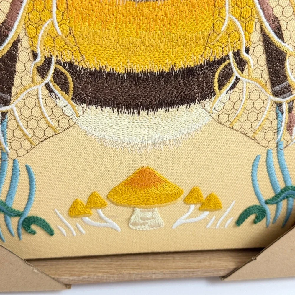 BP Home Woven Artistry Bumblebee Embroidered Framed Canvas Wall Art 12x15 New